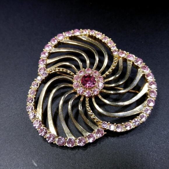 Liz Claiborne Pink Rhinestone Openwork Brooch, 2 1/8 Inches - Picture 2 of 7